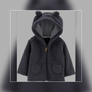 Grey-Black Zip-up Sherpa Cardigan